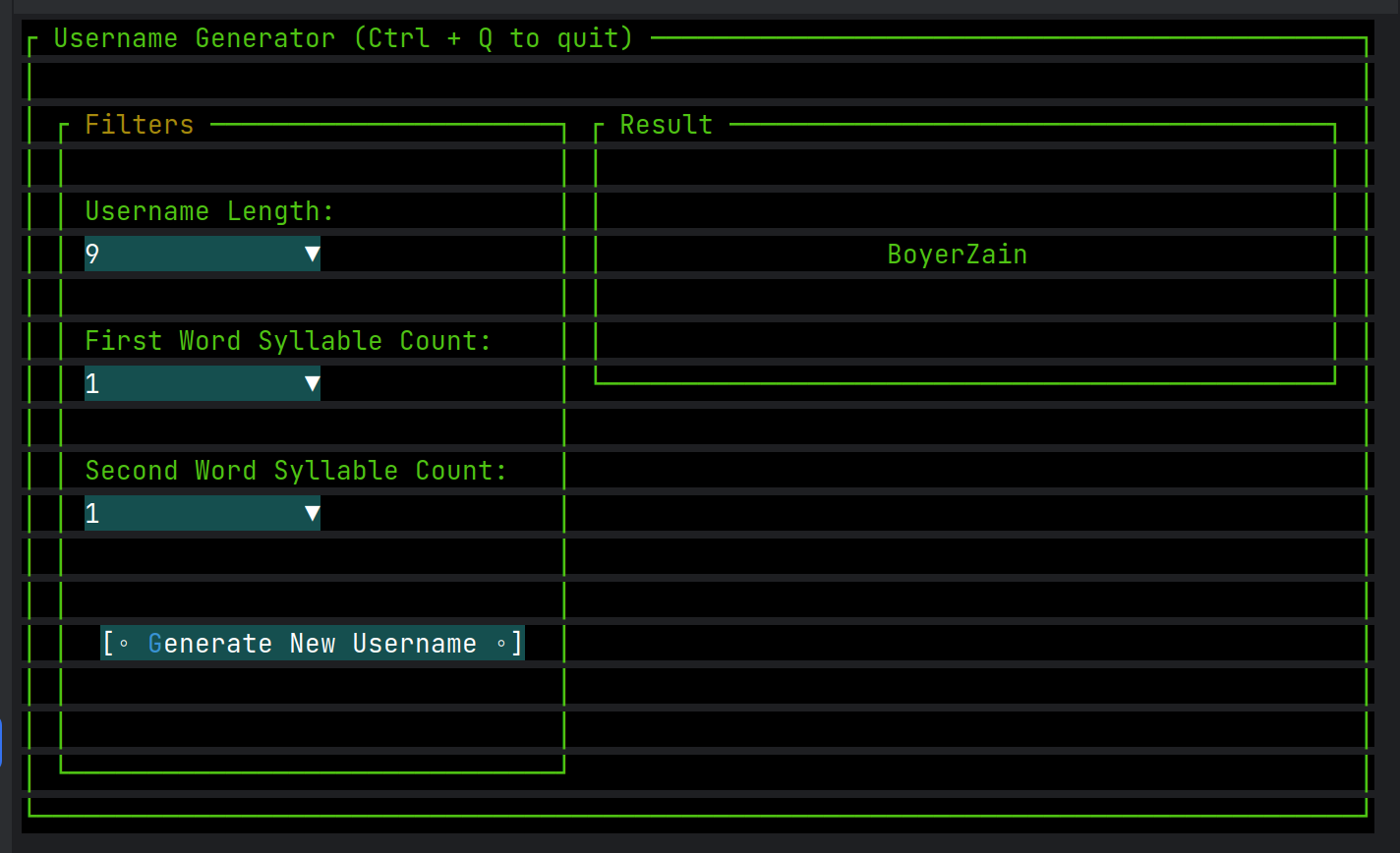 Screenshot of Username Generator